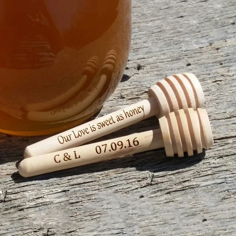 High Quality Personalized  Wood Honey Dipper Sticks,Custom Wedding Favors Baby Shower Decoration, Mini server For Honey Jar Disp