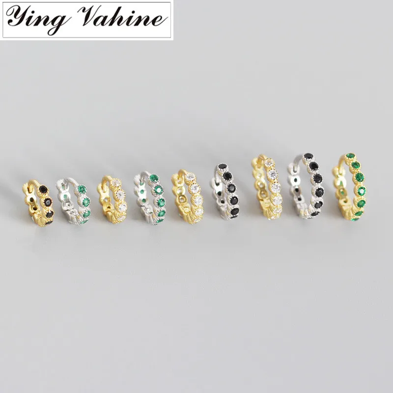 

Женские круглые серьги-кольца ying Vahine из 100% стерлингового серебра 925 пробы с белыми, черными и зелеными цирконами