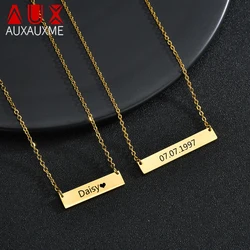 Auxauxme Custom Name Bar Necklace Stainless Steel 18k Gold Color Engrave Names Date Personalized Pendnat for Women Jewelry Gifts