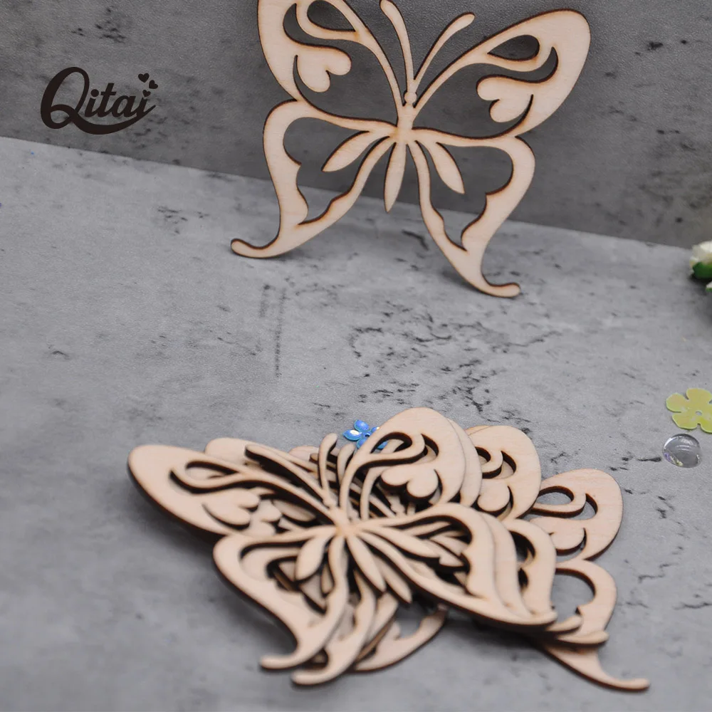 Lovely Butterfly QITAI 12Pieces/Lot Wooden Shape Vintage Nature Wood DIY Scrapbooking Crafts Home Decoration Accessories WF009