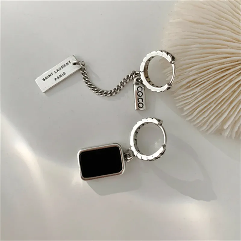 Real 925 Sterling Silver Asymmetry Long Square Drop Earrings For Women Girls Wedding Party Birthday Jewelry Pendientes Gift