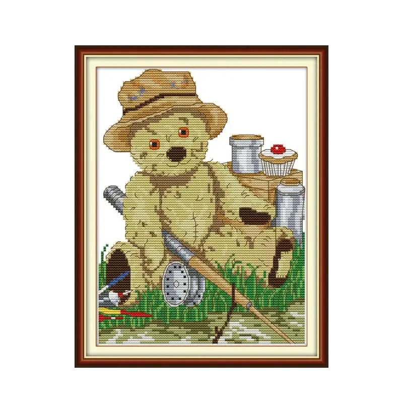 

Набор для вышивки крестиком Bear fishing, Набор для вышивки крестиком aida 14ct 11ct, печать на холсте, рукоделие «сделай сам»