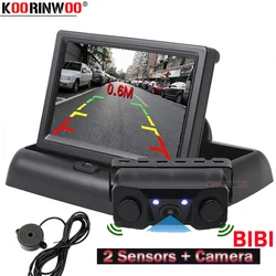 Koorinwoo Wireless HD Car Video Parking Sensors Rear view camera 2 Alarm With Monitor Foldable Dash Radars Parking Parktronic