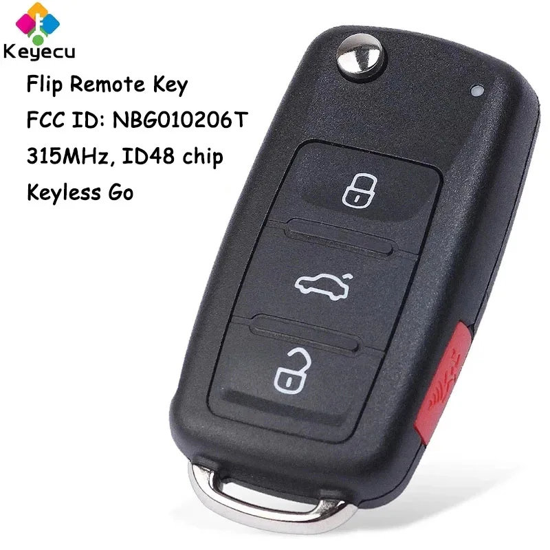 

KEYECU Keyless Go Flip Remote Key With 4Buttons for Volkswagen Jetta CC Touareg Tiguan GTI Passat Beetle EOS Golf Fob NBG010206T