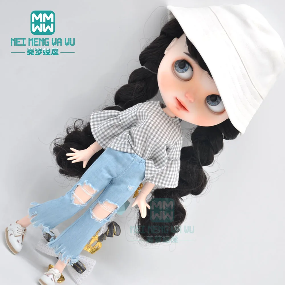 30cm Blyth Doll Clothes Fashion plaid skirt, jeans, socks, shoes