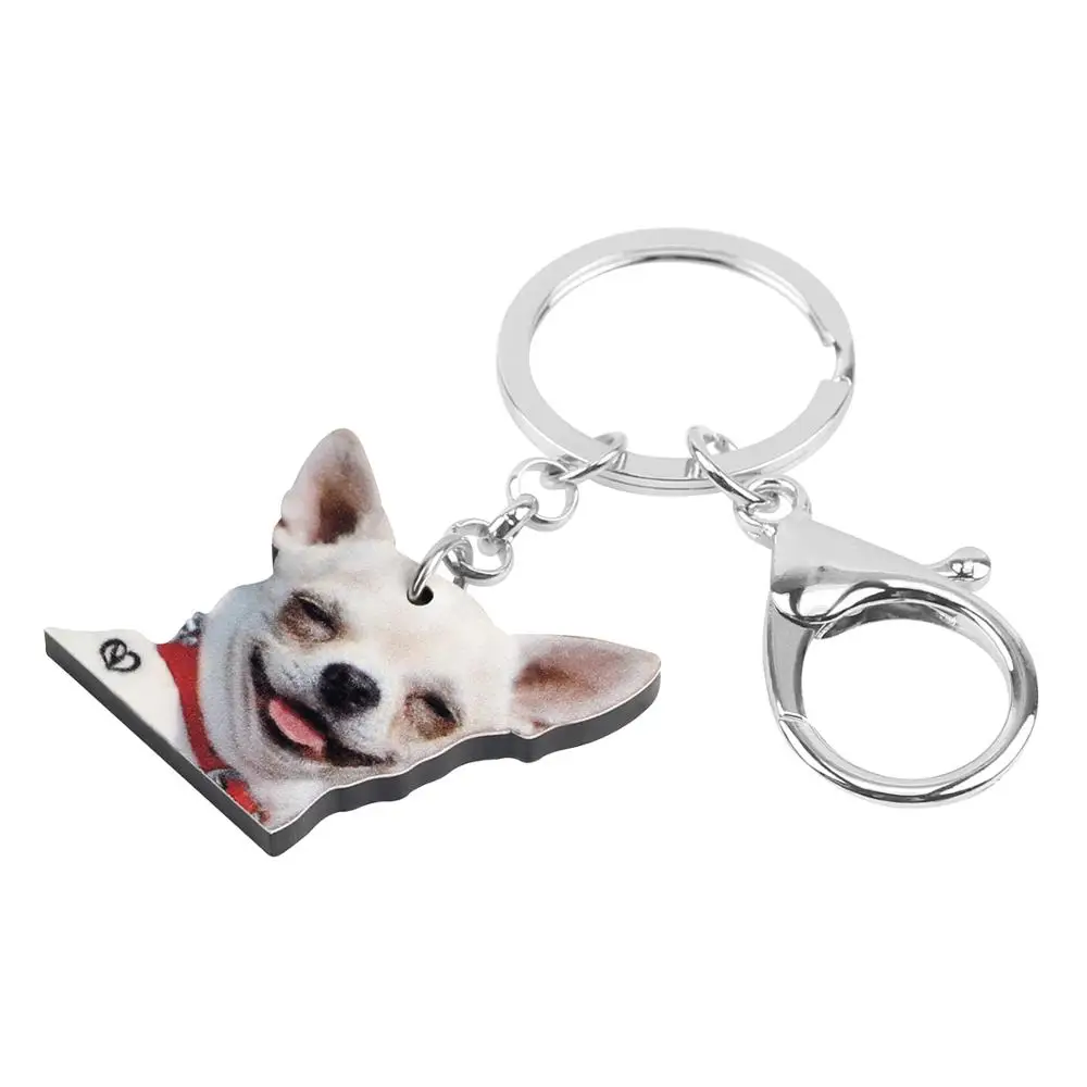 Bonsny Acrylic Sweet Chihuahua Dog Keychains Lovely Pet Animal Keyring Jewelry For Women Kids Men Novelty Gift Purse Accessories