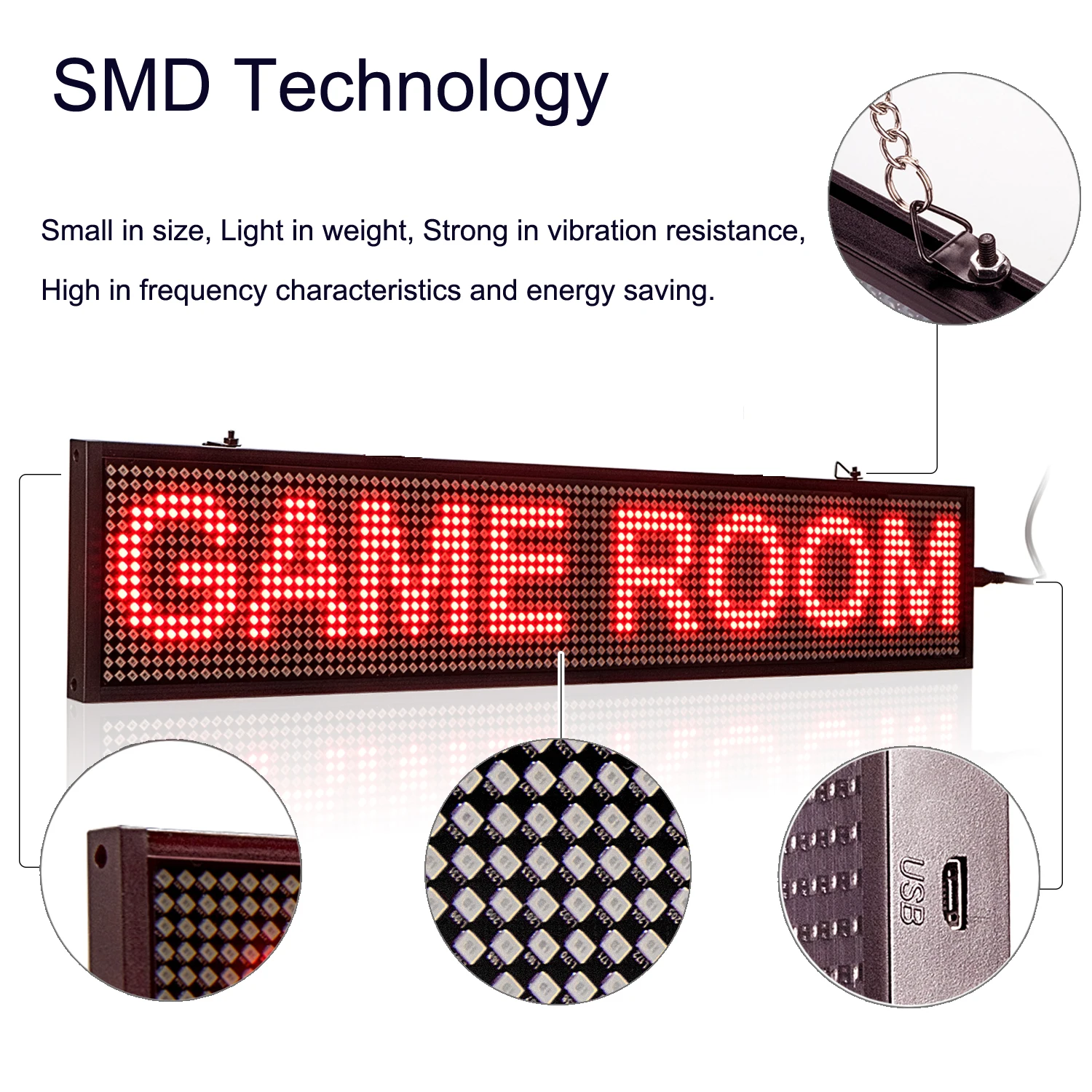 50Cm P5MM Rode Tekst Led Teken Wifi/Pc Programmeerbare Scrolling Rode Bericht Led Display Board Multi-taal Kleur Optionele