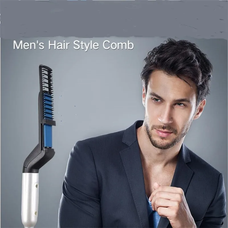 

Electric Man Hair Straightener Brush Hairstyling Men Style Comb Sraightening Flat Iron Wand Male Straighter Hairbrush Crimp Tool