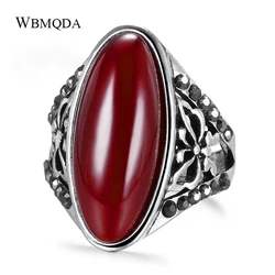 Wbmqda Vintage Jewelry Red Stone Ring For Women Black Crystal Silver Color Hollow Butterfly Flowers Ring Gift For Best Friend