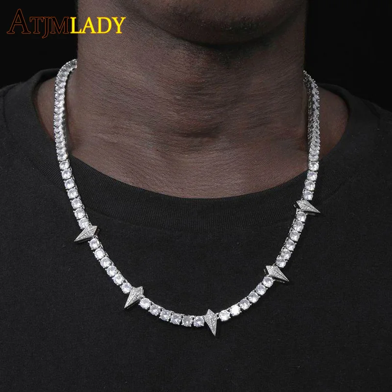2023 New Iced Out Spike Pendant Necklace With 5mm Tennis Chain
