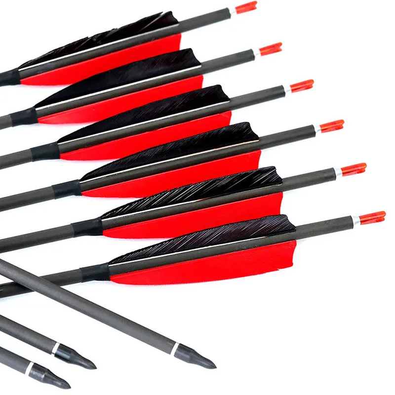 

12pcs 32inch Archery Pure Carbon Arrows ID6.2MM Spine 250-800 4inch Turkey Feather Compound Bow Hunting