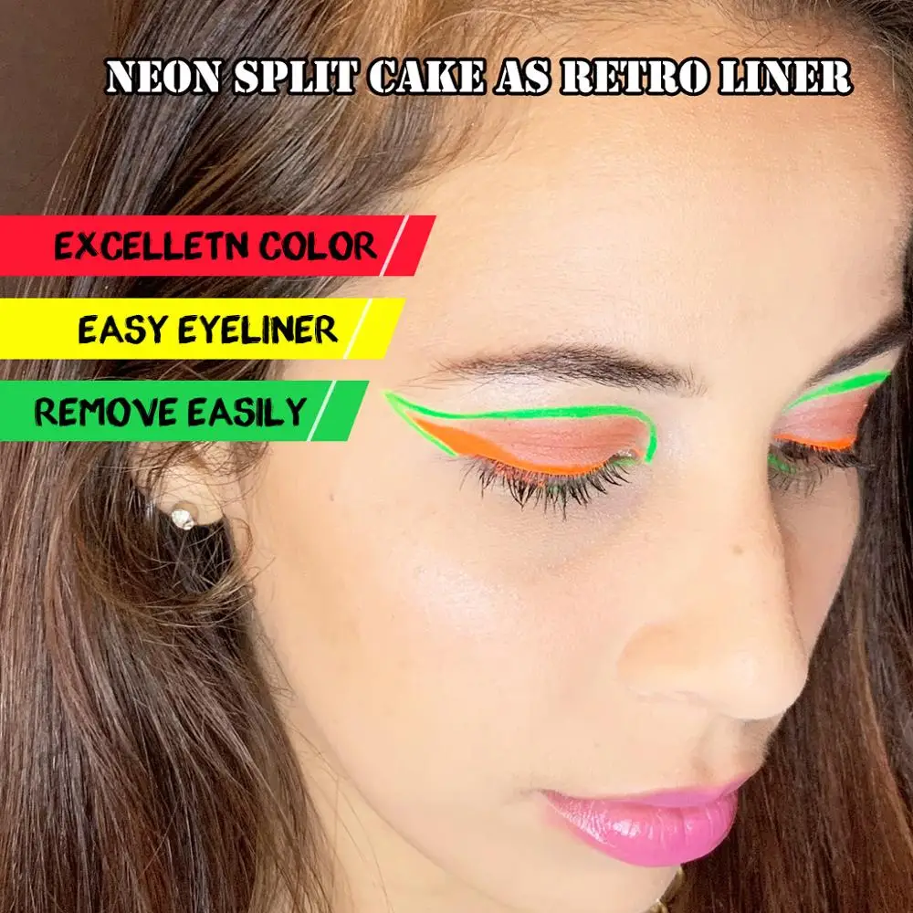 Bowitzki 50g professional Face and body Painting Neon Rainbow Split Cake Water actived eyeliner Makeup eyeshadow