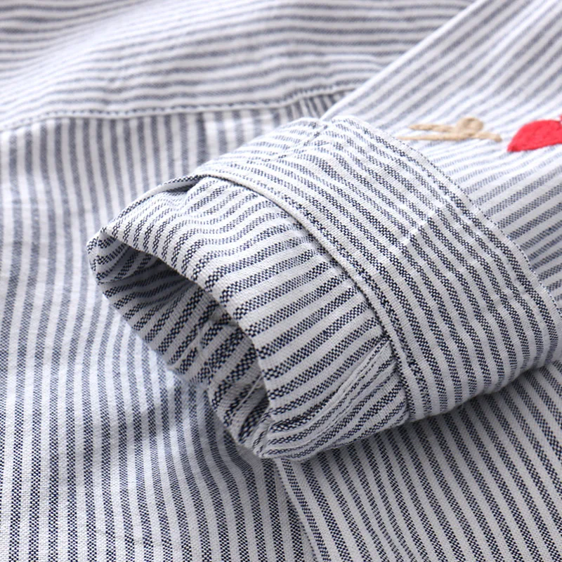 2023 Spring Autumn 2 3 4 5 6 8 10 Years New Turn-down Collar Cotton Long Sleeve Cartoon Classic Striped Shirt For Kids Baby Boys