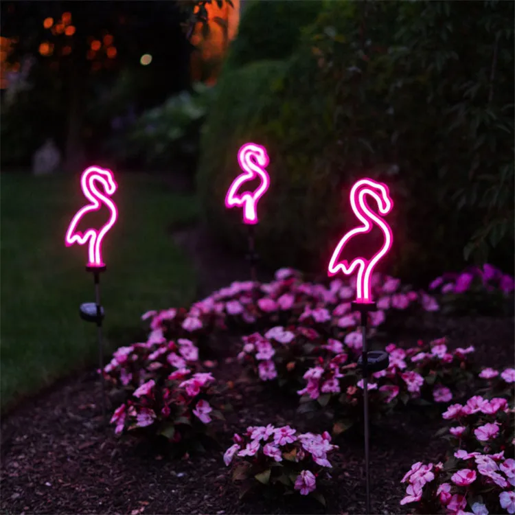 New cross-border solar flamingo neon lawn lamp garden lights factory outlet.