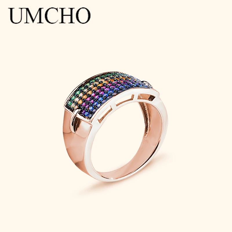 

UMCHO 925 Sterling Silver 2020 Fashion Rose Gold Colorful Ring Crystal Ring for Wedding Bridal Christmas Party Banquet-C0430