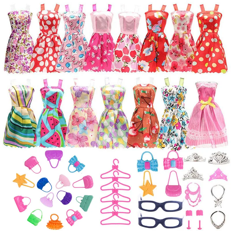 

32Pcs Barbies Clothes Hangers Sunglasses Crowns Earrings Bags Free Shipping For Barbies Doll Accessories Our Generation Girl Toy