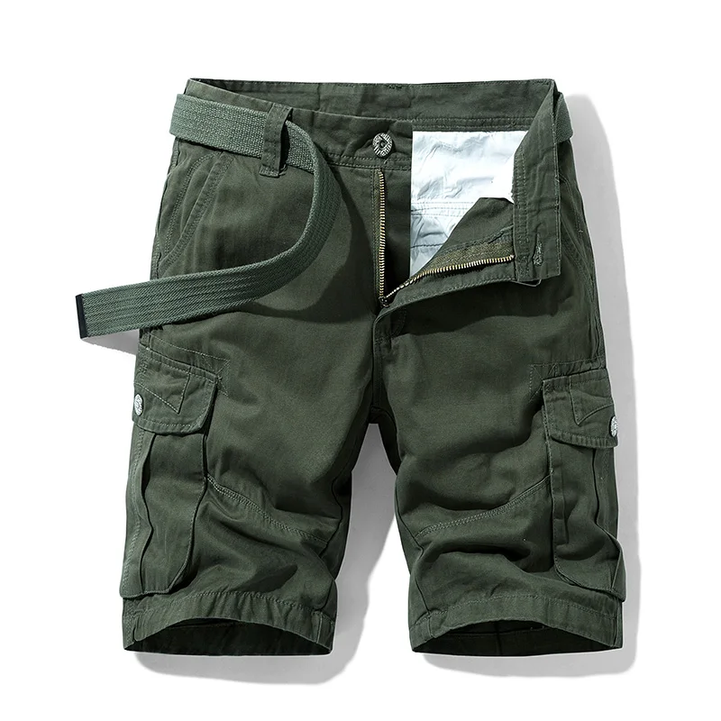 Summer Cotton Tactical Cargo Shorts Men 2022 New Fashion Khaki Shorts Casual Military Short Pants Loose Pocket Men\'s Short Green