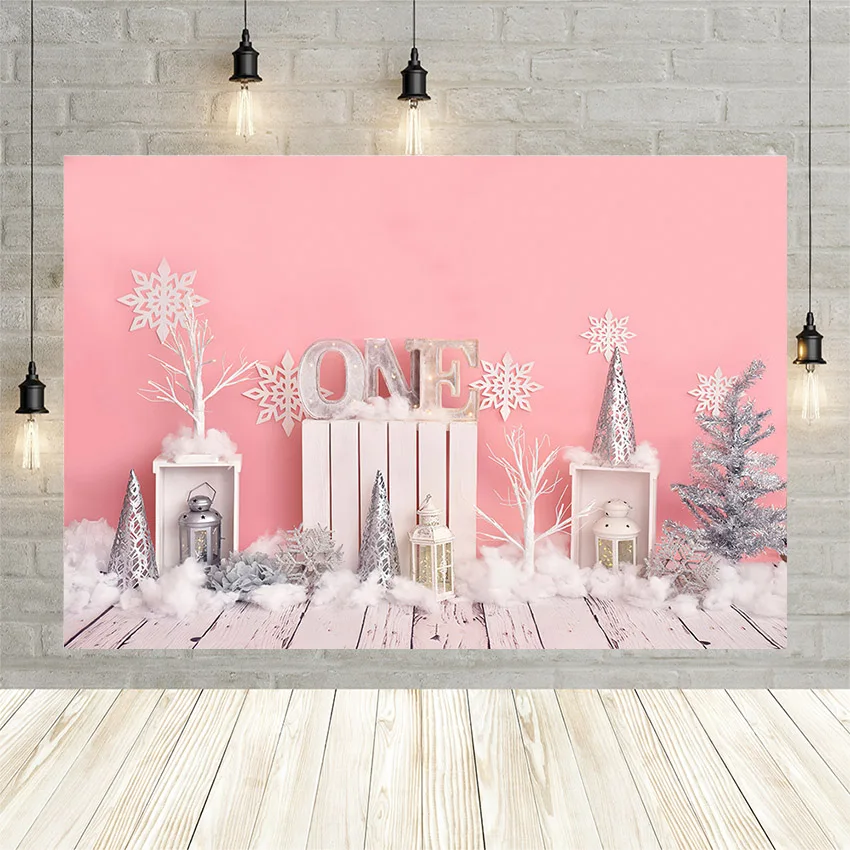 Avezano Girls 1st Birthday Pink Photography Background Wood Floor Baby Portrait Decor Snowflake Backdrop Photo Studio Photozone