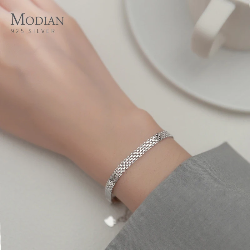 

Modian Silver Exquisite Lace Pattern Bracelet 925 Sterling Silver Charm Bangle Bracelet Gift For Women Wedding Fine Jewelry