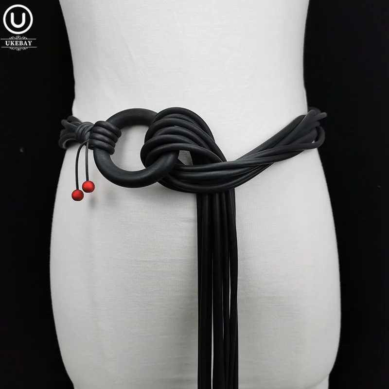 UKEBAY New Designer Handmade Belt Women Luxury Leather Belt Elasticity Chains Fashion Rubber Accessories Black Belts Novelty