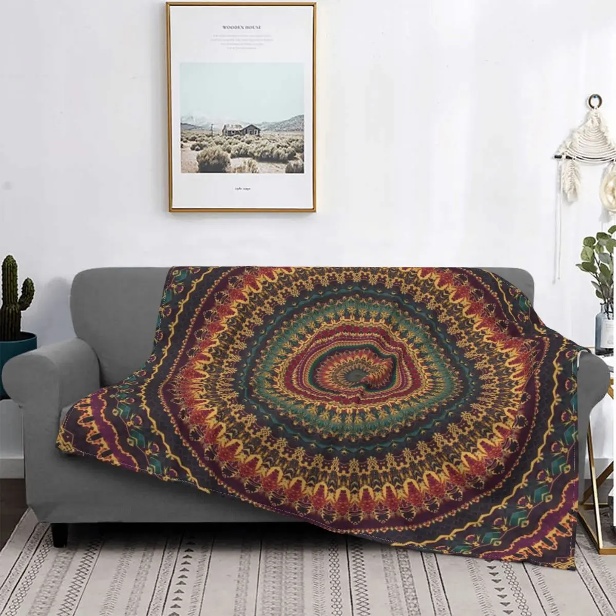 Mandala Blankets Fleece Spring Autumn Buddhist Hippie Multi-function Soft Throw Blanket for Bedding Office Rug Piece