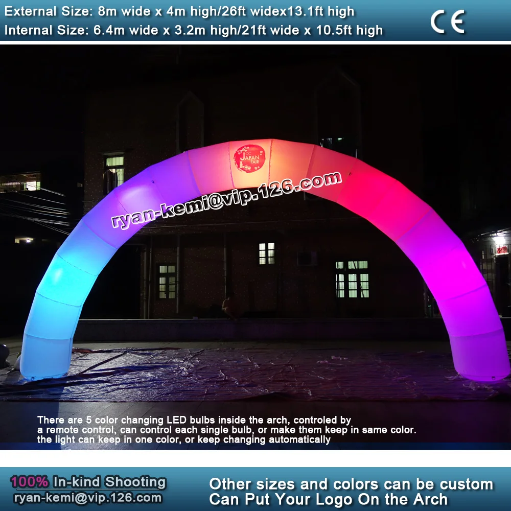 Arco inflable de iluminación Led que cambia de Color, ventilador de aire para decoración nocturna, boda, fiesta, entrada, 8m x 4m