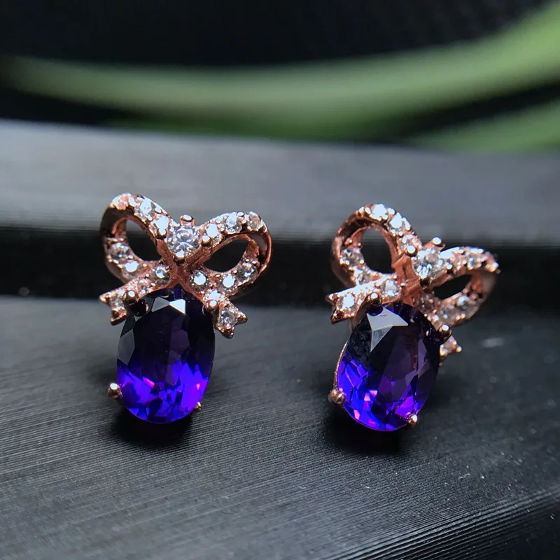 Special sale of Natural Amethyst stud Earrings 925 Sterling Silver with certificate fashion classic rose gold color