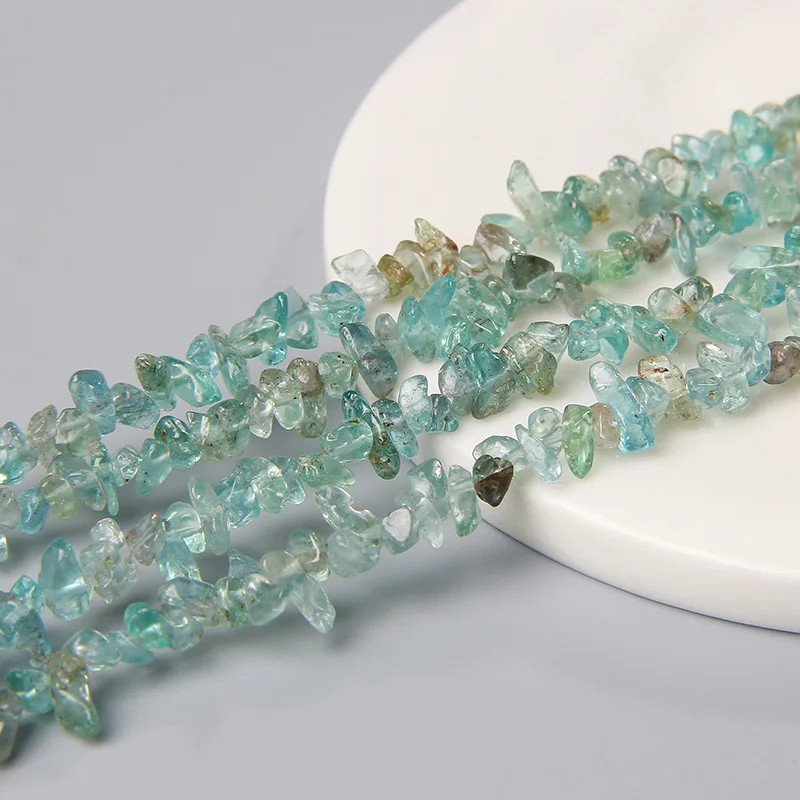 Quality Natural Genuine Raw Mineral Blue Transparent Apatite Fluorapatite Chip Nugget Beads Free Form Loose Rough Beads 3-5MM