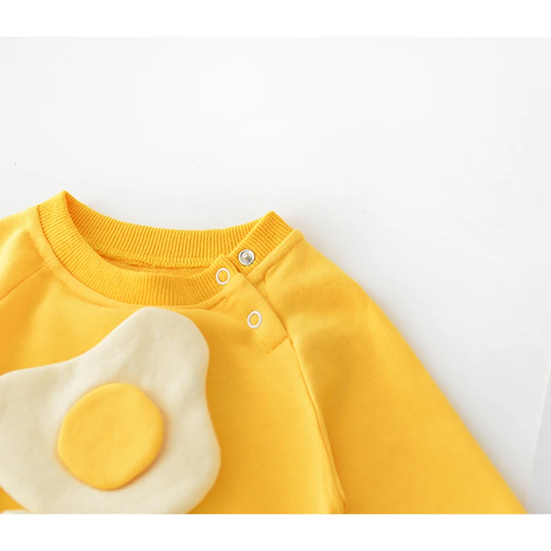 Autumn Infant Girls Toddler Baby Cotton Cartoon Egg Long-Sleeved Romper + Hair Band Jumpsuits Baby Girl Clothes