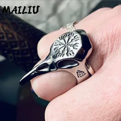 Viking Crow Bone Ring Fashion Men's Punk Rock Hip Hop Ring Vintage silver color Pirate Rune Symbol Ring Amulet Jewelry gifts