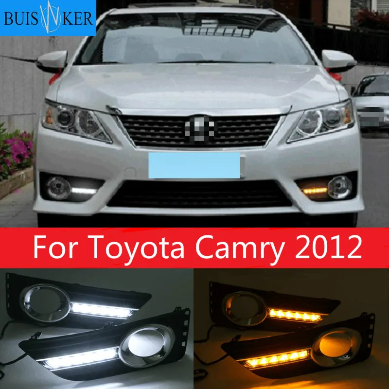 

1 Pair Car LED DRL Daytime Running Lights fog lamp cover Daylight Turn yellow and night blue For Toyota Camry 2012