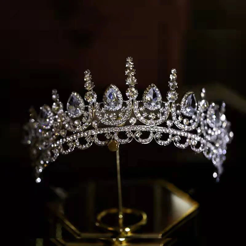 Luxury Zircon Vintage Baroque สาว Headdress Rhinestone อุปกรณ์เสริมผมเครื่องประดับเจ้าสาว Crown Headpiece