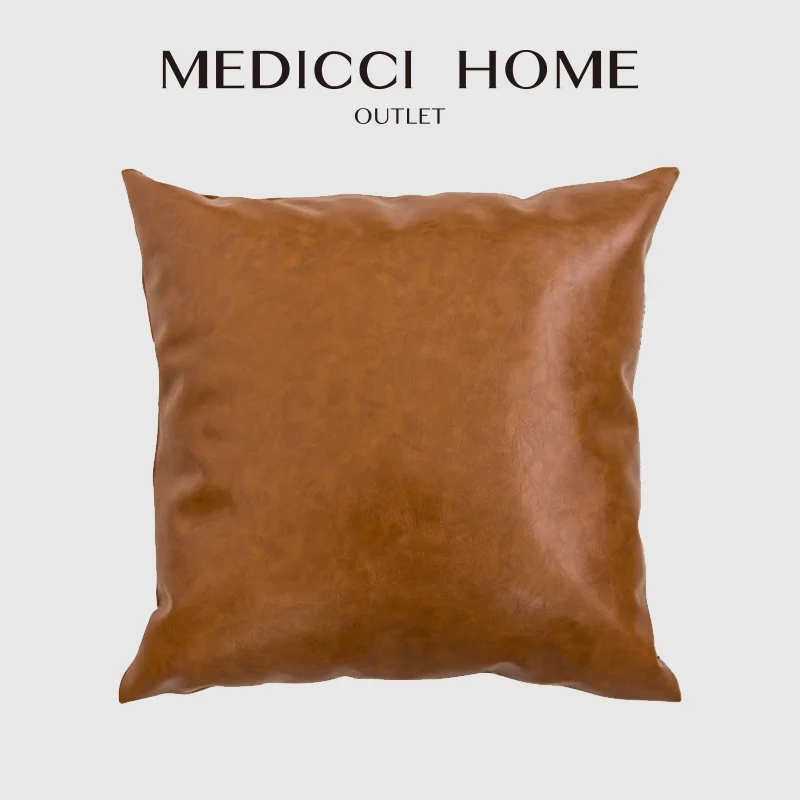 Medicci Home Cognac Leather Cushion Cover High End Itay Import Faux Leather Thick Brown Boho Modern Solid Pillow Case Bed Sofa