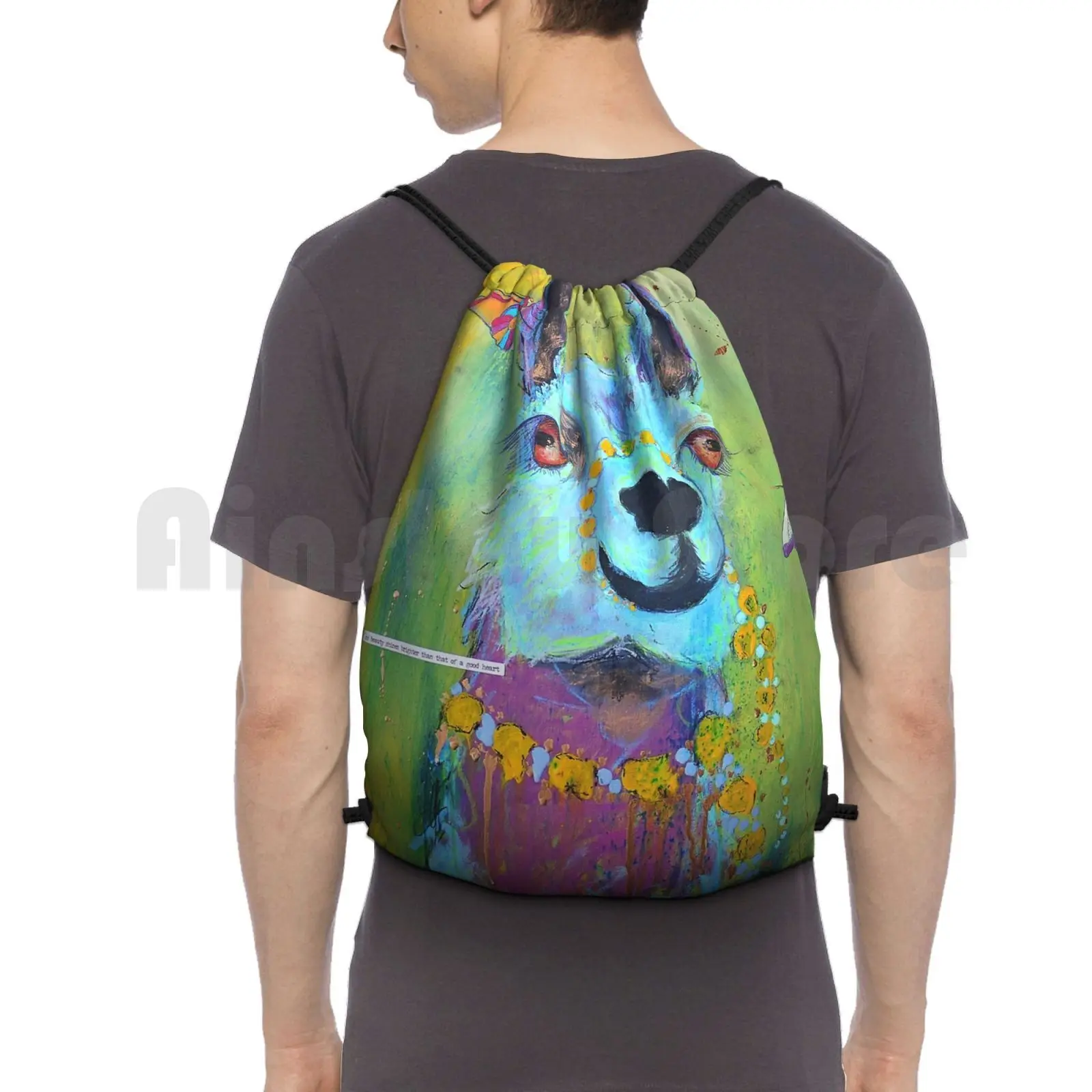 

Llama For Hannah Backpack Drawstring Bags Gym Bag Waterproof Llama Animal Art Alpaca Hannah Pet Portraits Abstract Love