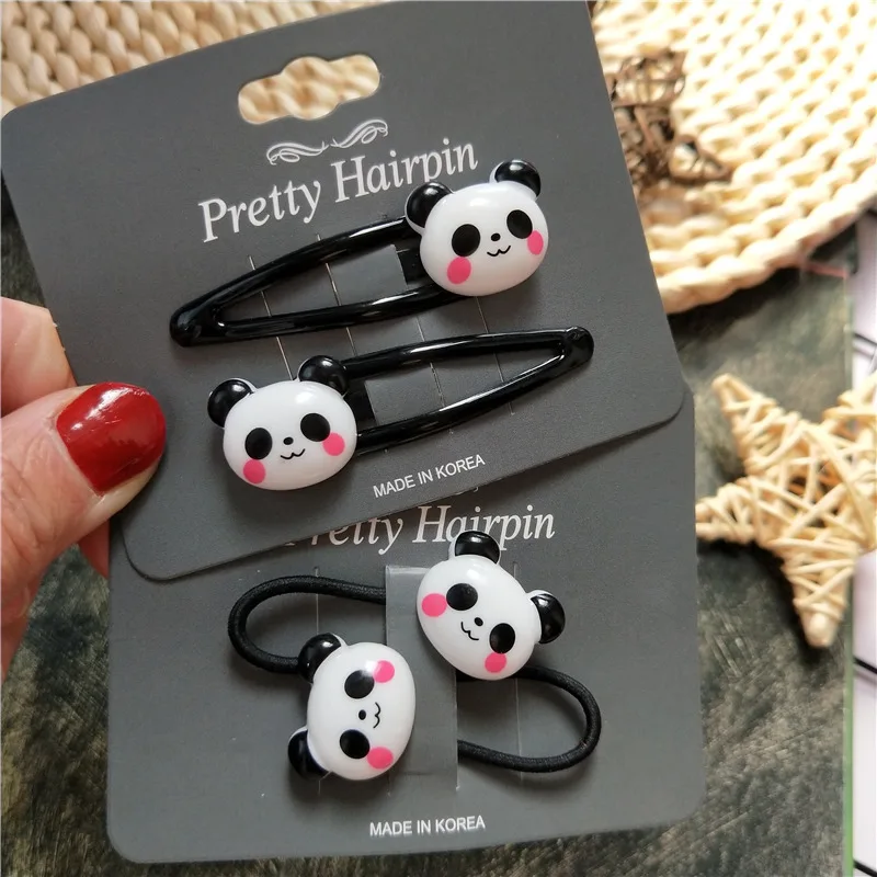 2PCS New Cute Cartoon Panda BB Clips Kids Hairpins Children Headwear Baby Clips Headdress Elastic Hair Bands Girls Accessories