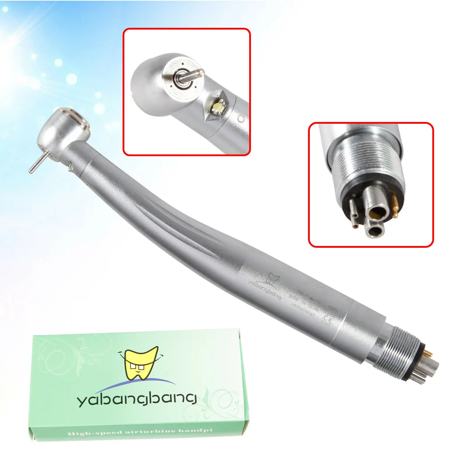 Dental LED Fiber Optic High Speed Handpiece 6 Hole Triple Spray Push Button Big Head Air Turbine Fit Kavo