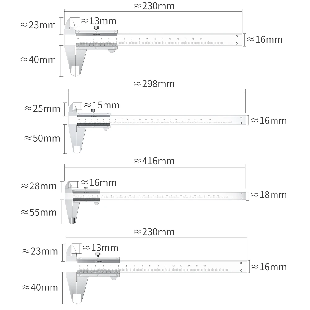 LUXIANZI 150/200/300mm Metal Vernier caliperHigh-precision Industrial calipers Inner Outer Diameter Depth Measuring Tools