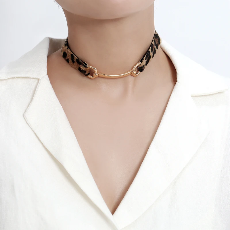 Leopard Zebra Velvet Choker Necklace for Women Gold Color Geometric Metal Collar Bijoux Femme Vintage Jewelry 2020 NEW