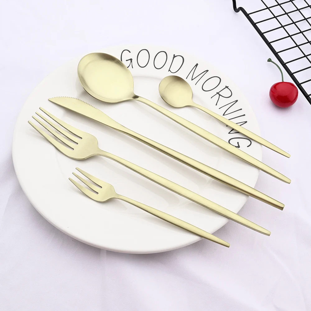 Matte Champagne Dinnerware Cutlery Set Stainless Steel Tableware Home Dinner Fork Tea Spoon Dessert Knife Kitchen Flatware Set