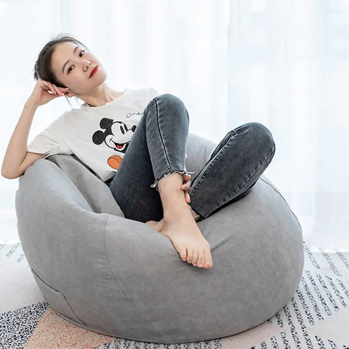 빨 수있는 리넨 콩 가방 의자 박제 Pouf 오스만 Beanbag 소파 EPS 소재 침대 퍼프 휴식 라운지 가구