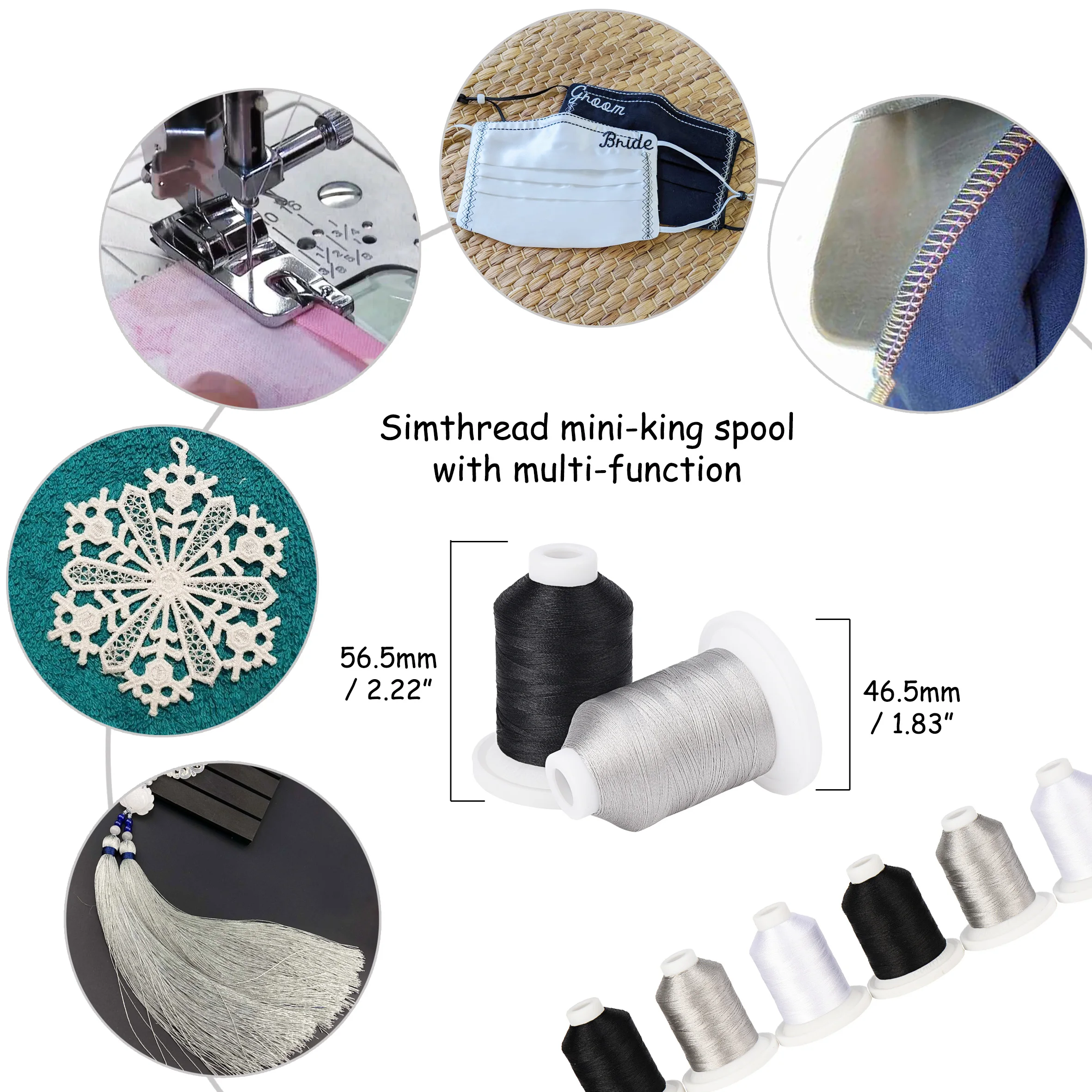 Simthread Polyester Embroidery Machine Thread 21 Upgraded Snap Spools 800Y - 3 Classic Colors, White Black Red or Grey