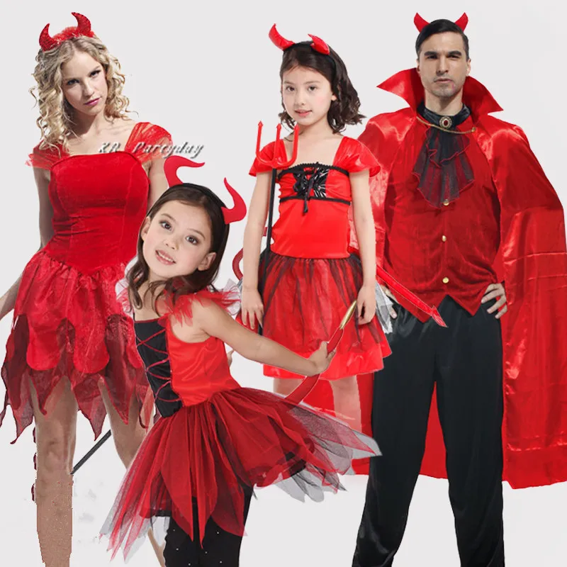 

Kids Girls Red Devil Family Party Role Play Decoration Carnival Makeup Ball Props Women Men Cosplay Halloween Costume