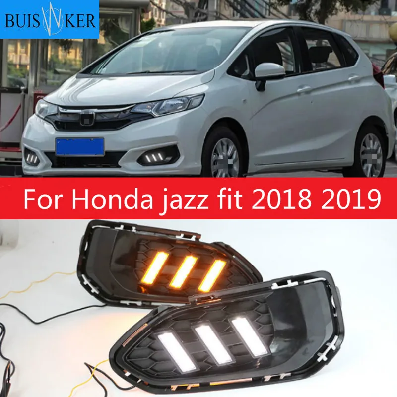 

2pcs LED DRL Daytime Running Lights Daylight Fog Lamp Cover With Turn signal lamp For Honda jazz fit 2018 2019