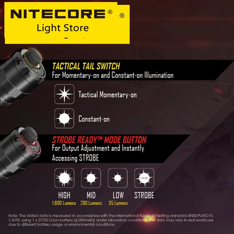 Nitecore P10i 1800 Lumen One-button Tactical Flashlight Small Straight Self Defense USB typeC Rechargeable Torch NL2140i Battery