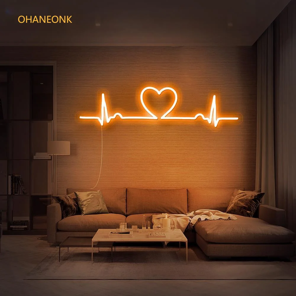 OHANEONK Custom Heart Beat Love LED Neon Sign Light Letter Name Logo Personalized Neon Sign For Party Wedding Home Decorative