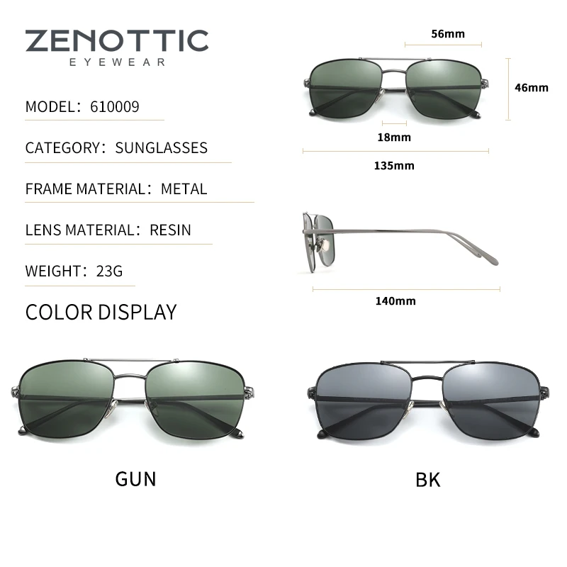 ZENOTTIC Design Titanium Alloy Sunglasses Vintage Square Polarized Men\'s Sun Glasses Women Pilot Shades Eyewear