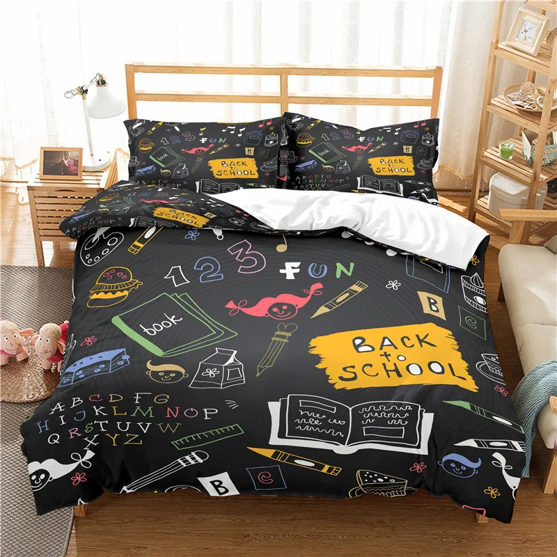 Home Textile Luxury 3D Chalkboard Doodle Print 2/3Pcs Comfortable Duvet Cover PillowCase Bedding Sets EU/US/AU Size