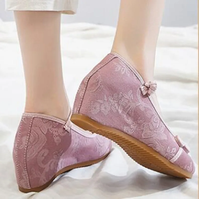 Frauen Keil Sandalen Mary Jane Jacquard Baumwolle Stoff Schuhe Damen Vintage Taste Pumpen Frau Bequeme Runde Kappe Sommer Espadrilles