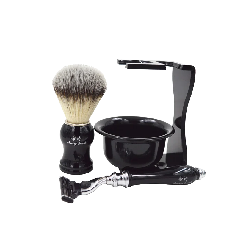 classic shaving gift set with synthetic hair brush triple blade razor brush stand razor holder and shaving  bowl for