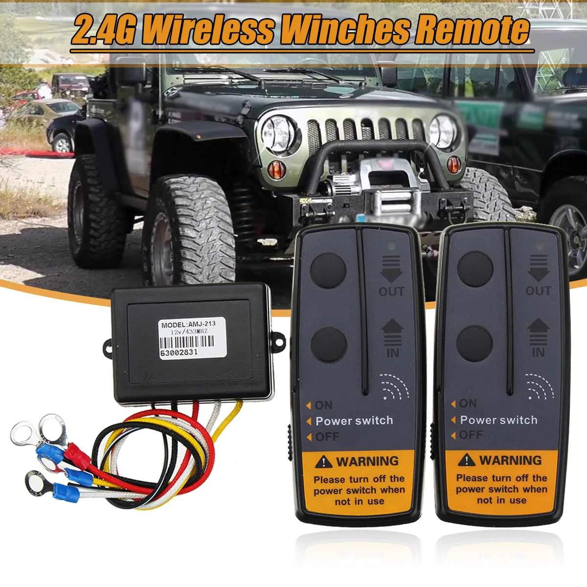 

2.4G 12V 24V 50M Digital Wireless Winches Remote Control Recovery Kit For Jeep SUV 120W 100ft